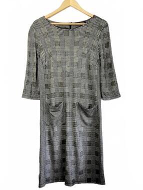 PIETRO BRUNELLI MILANO Ladies Houndstooth Herringbone Print Knit Shift Dress ¾ L